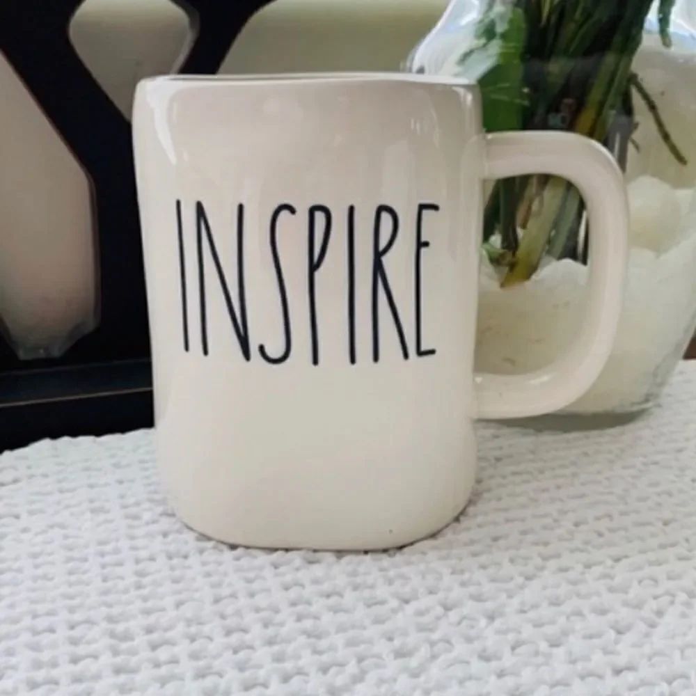 Rae Dunn INSPIRE White Black Coffee Tea Hot Chocolate Cocoa Mug